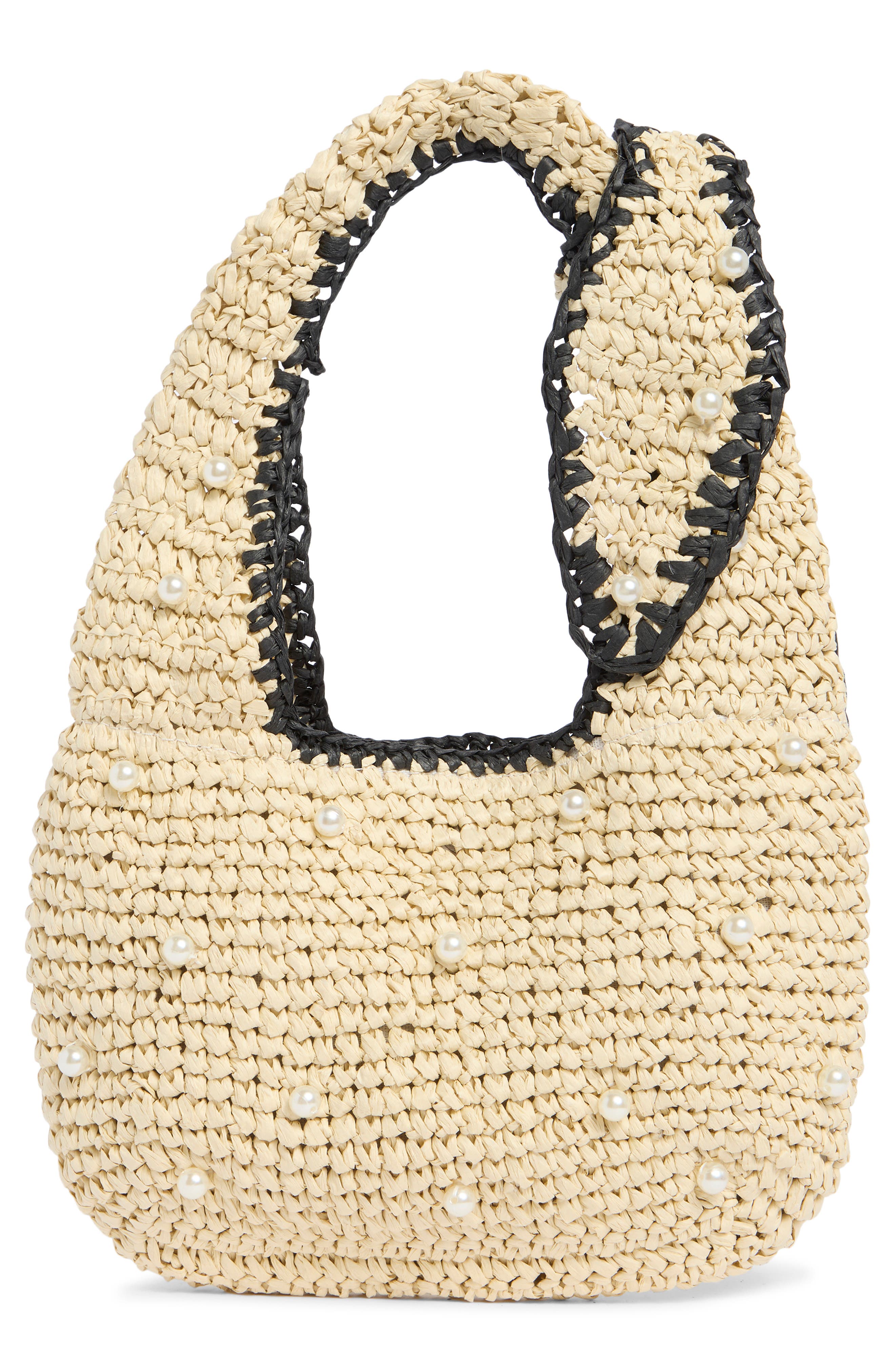 ALESSIA BIANCHI Faux Pearl Shoulder Bag, Alternate, color, Off White/ Black