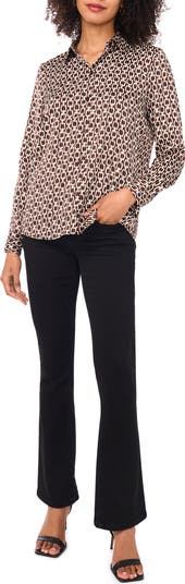 Satin Long Sleeve Button-Up Shirt