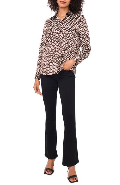 Vince Camuto Satin Long Sleeve Button-up Shirt In Brown