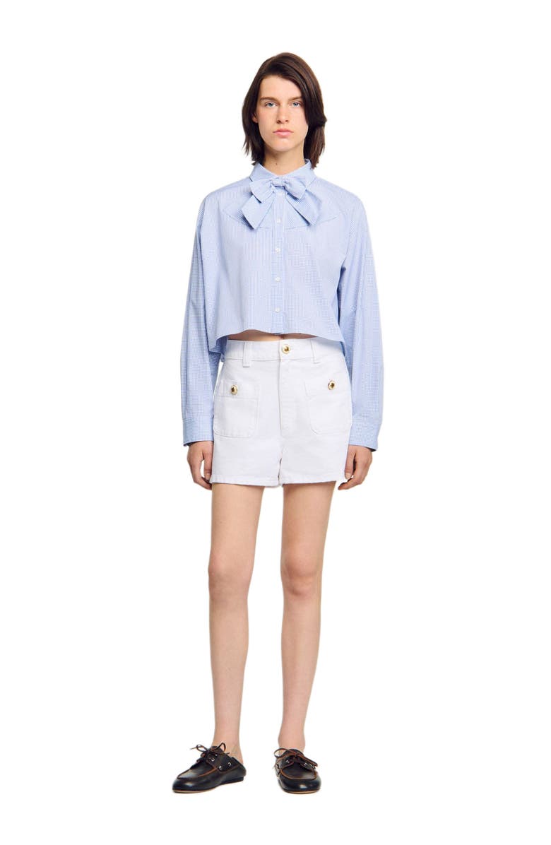 SANDRO Bow collar shirt, Alternate, color, Ciel / Blanc