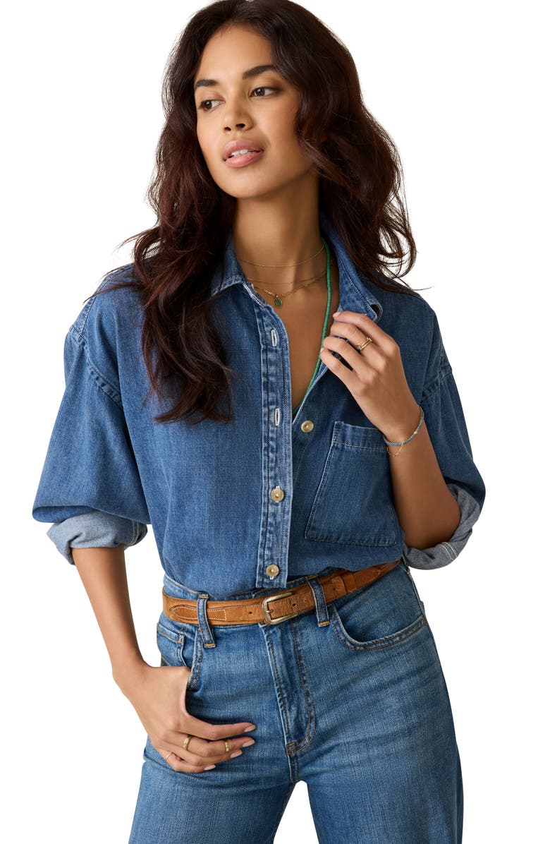 Faherty Sunfair Oversized Organic Cotton Denim Button-Up Shirt, Alternate, color,