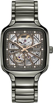 RADO True Square Diamond Automatic Open Heart Bracelet Watch, 38mm