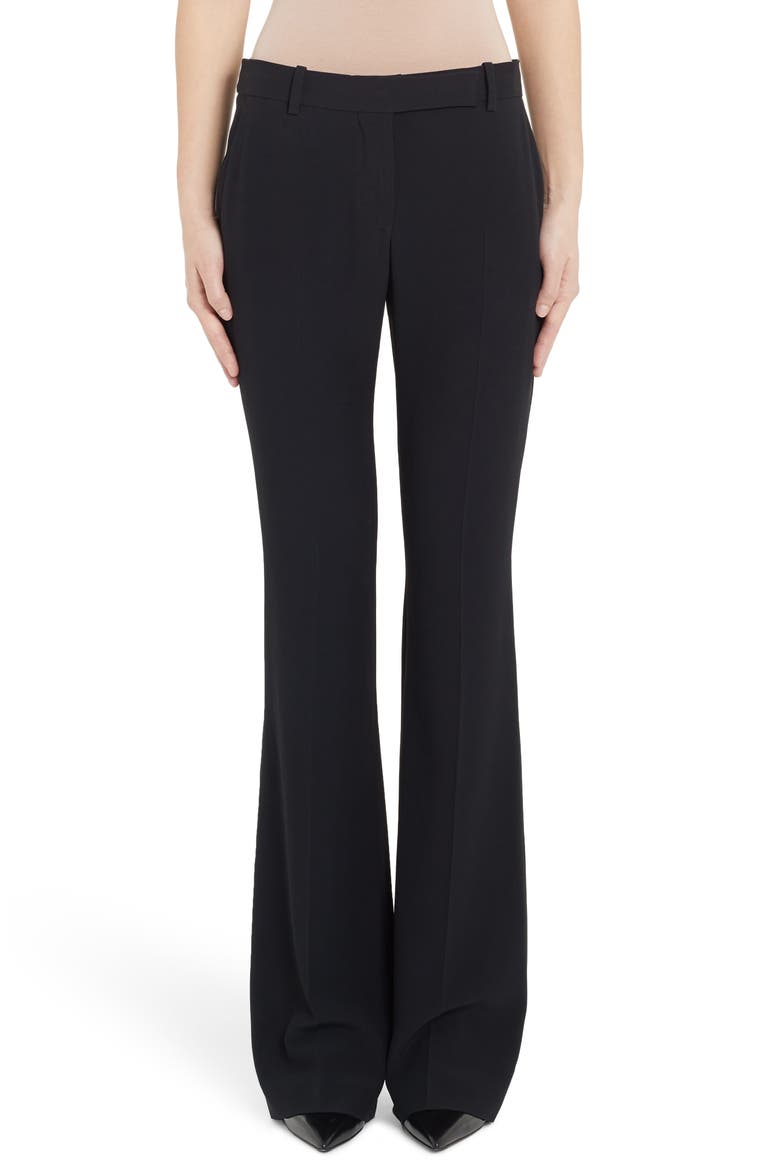 Alexander McQueen Leaf Crepe Slim Bootcut Pants, Main, color, BLACK