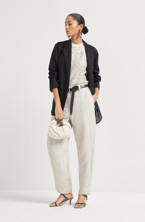 Brunello Cucinelli Linen Cover Tapered Trousers In Cool Beige