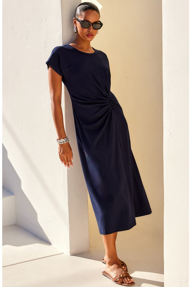 Aveline Side Twist Midi Dress, Alternate, color, NAVY