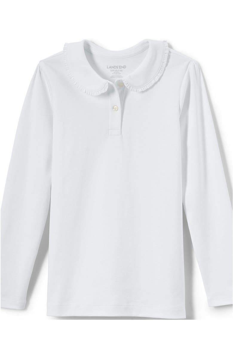 Lands' End Girls Long Sleeve Ruffled Peter Pan Collar Knit Shirt, Alternate, color, White