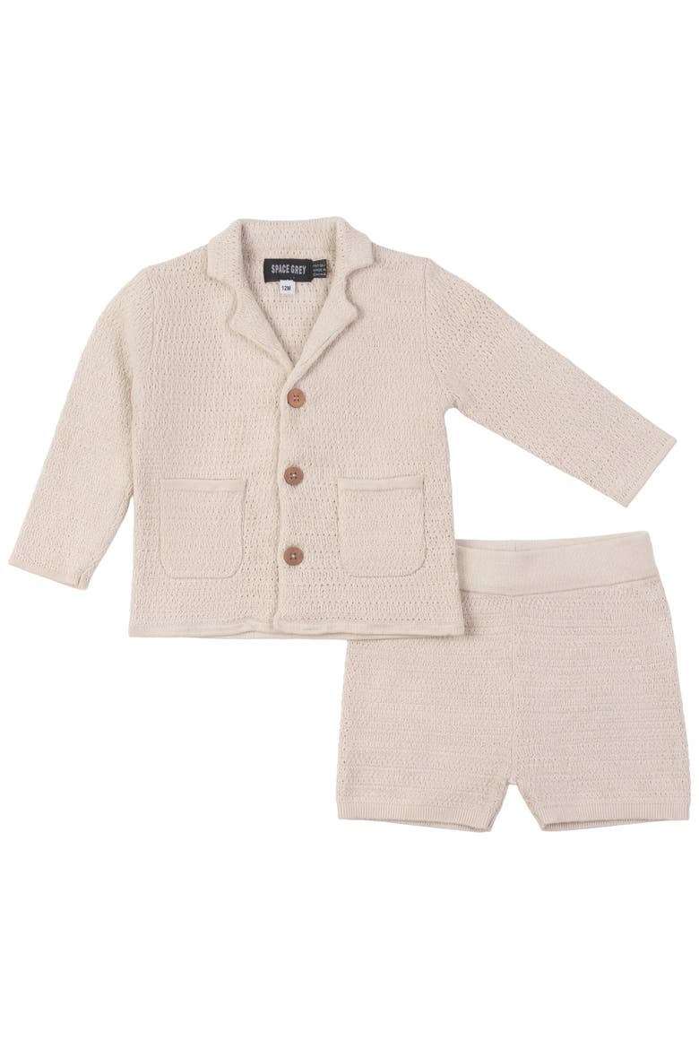 Textured Knit Blazer and Shorts Set, Main, color, Dark Almond