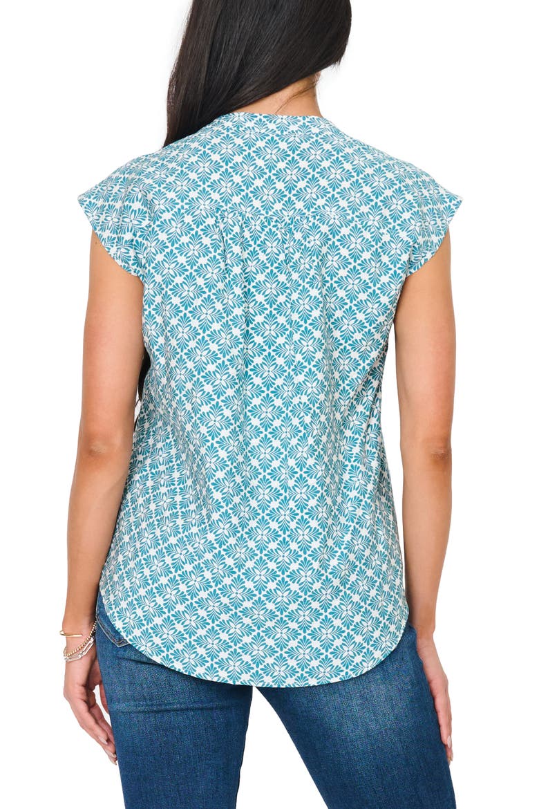 Split Neck Cap Sleeve High-Low Top, Alternate, color, TEAL LEAF TILE