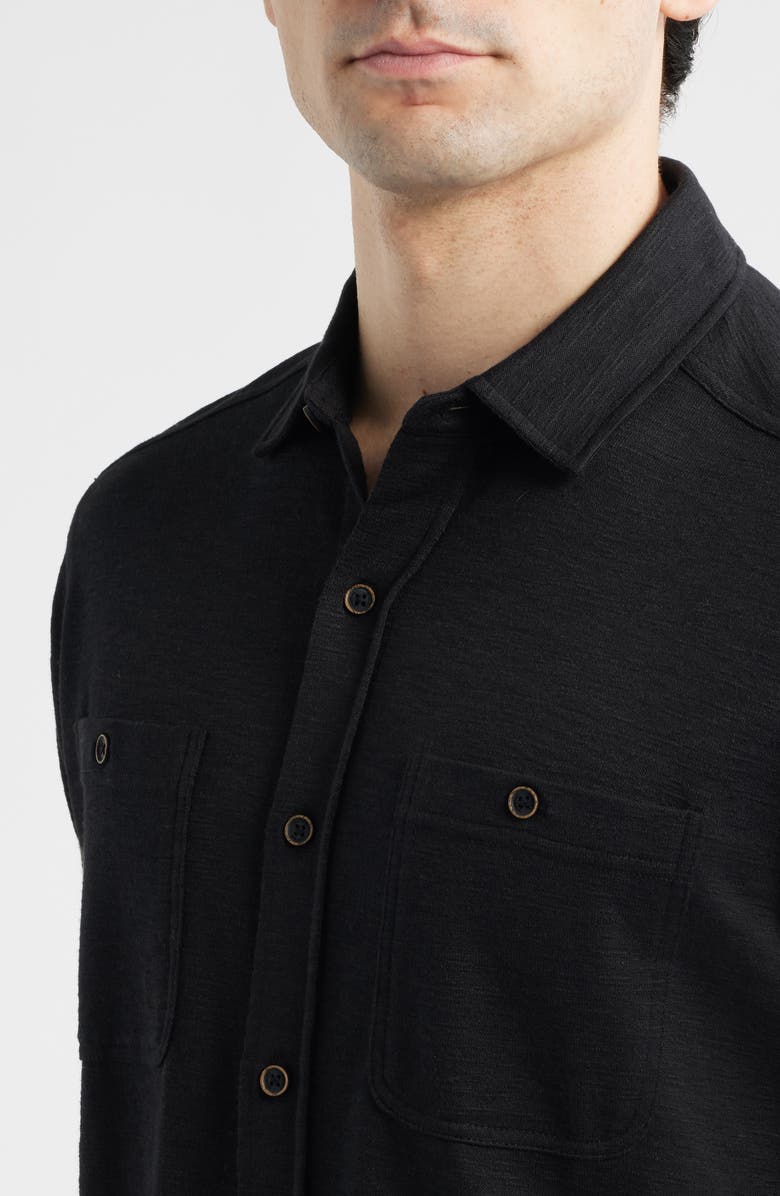 Johnston & Murphy Riley Knit Short Sleeve Button-Up Shirt, Alternate, color, Black