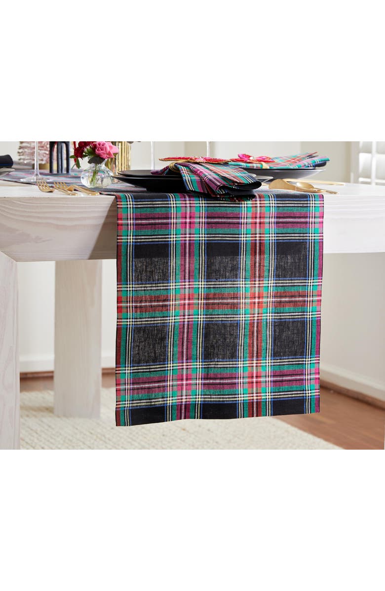 Solino Home Linen Table Runner - Jewel Plaid, Alternate, color, Black Jewel