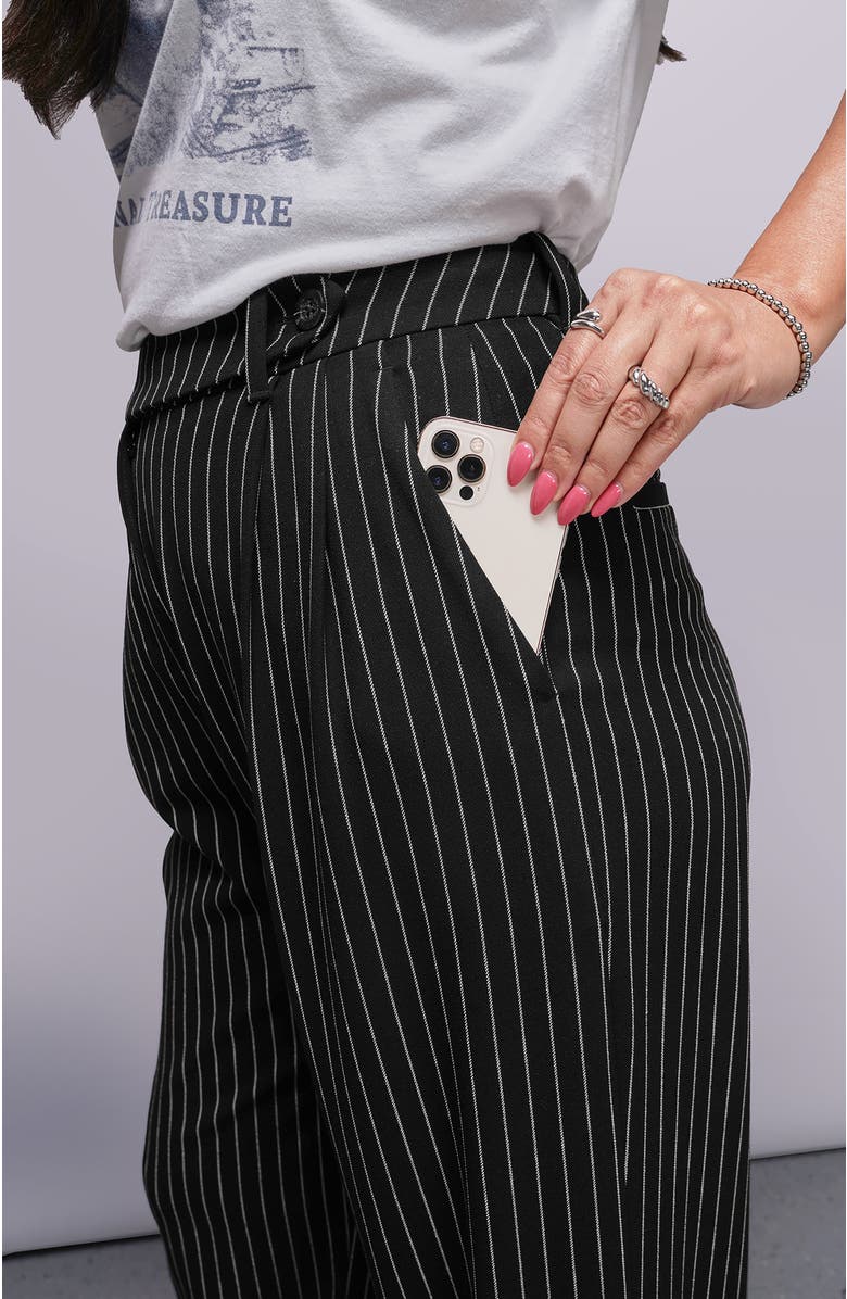 WILDFANG The Empower Pinstripe Wide Leg Trouser, Alternate, color, Black/Stone