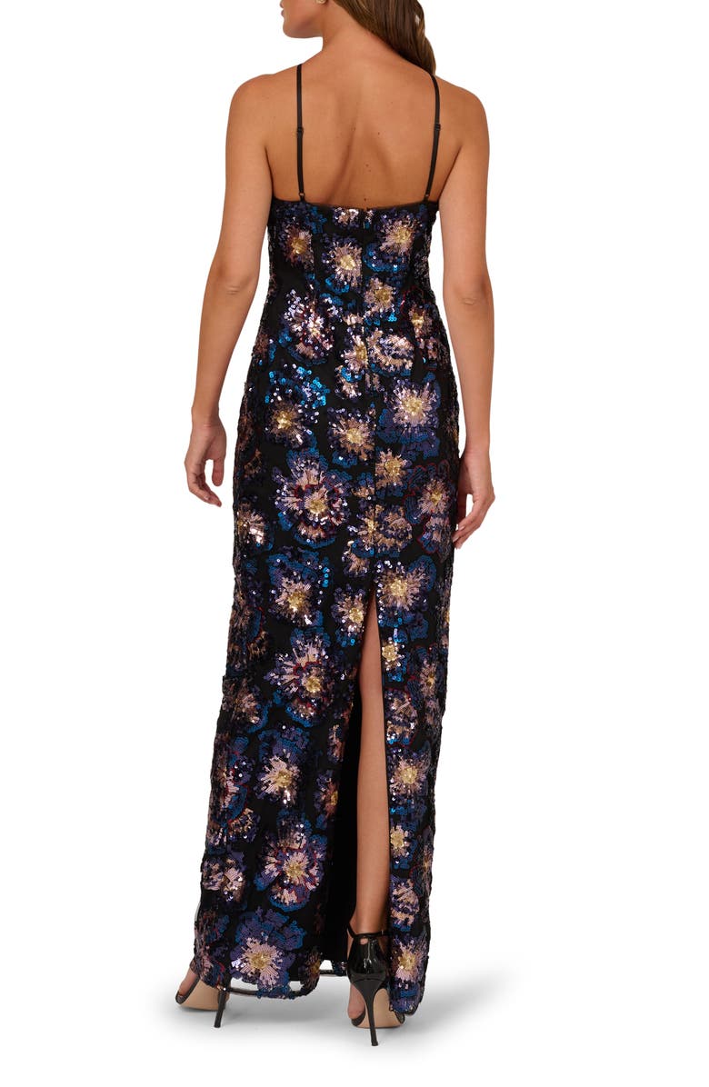 Adrianna Papell Sequin Floral Column Gown, Alternate, color, Blue Multi