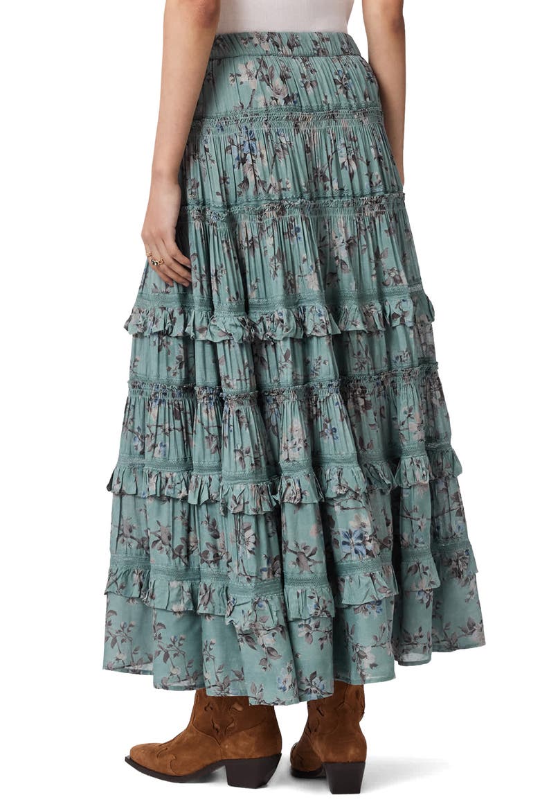 Talia Floral Tiered Skirt, Alternate, color, VINE LAKE BLUE