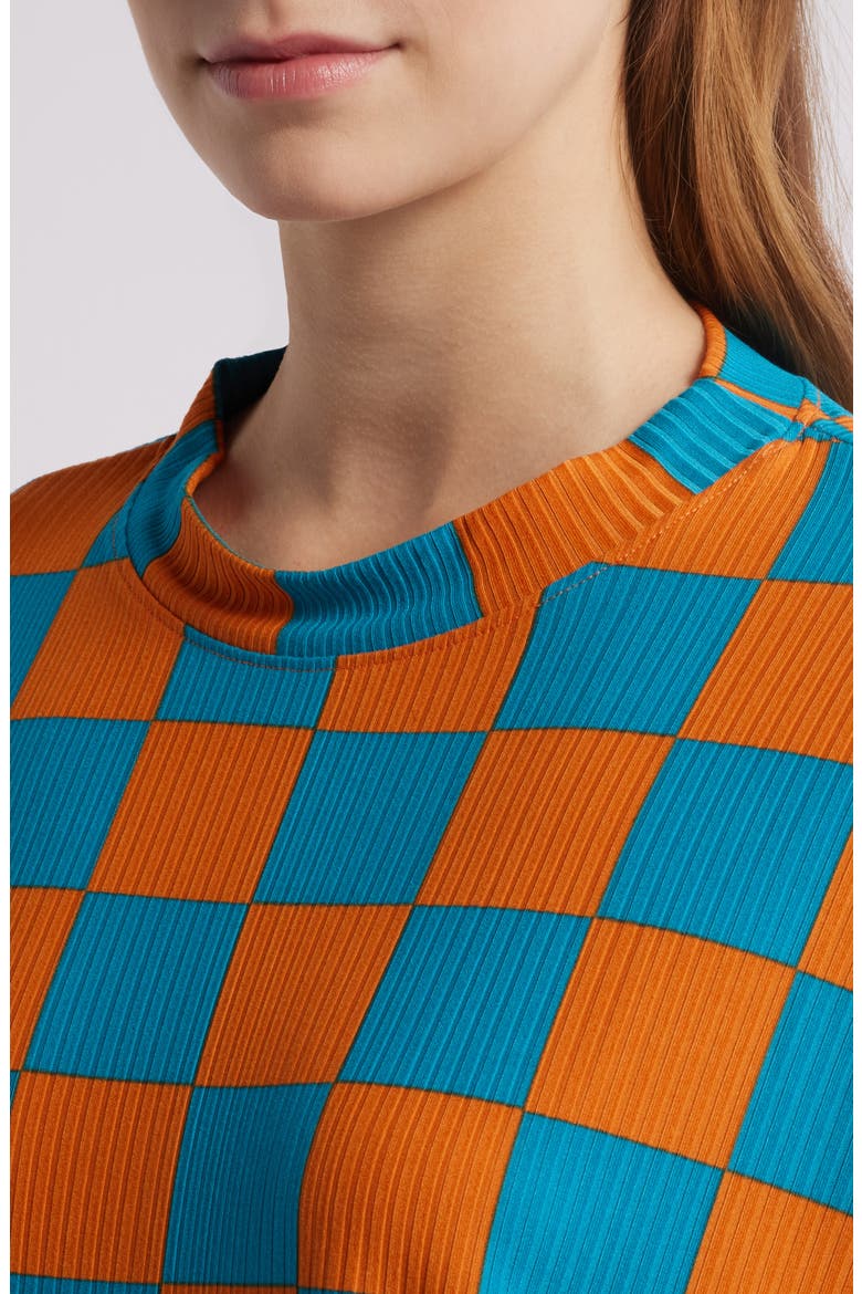 Lex Ribbed Oversize T-Shirt & High Waist Crop Pants Set, Alternate, color, BLUE ORANGE CHECK