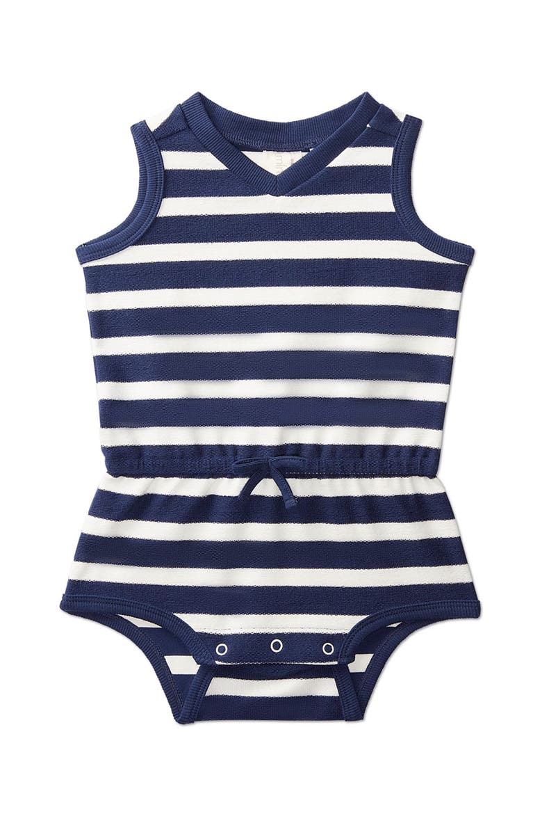 Baby and Toddler Boys Striped Stretch Cotton Terry Sleeveless Romper, Main, color, Blue