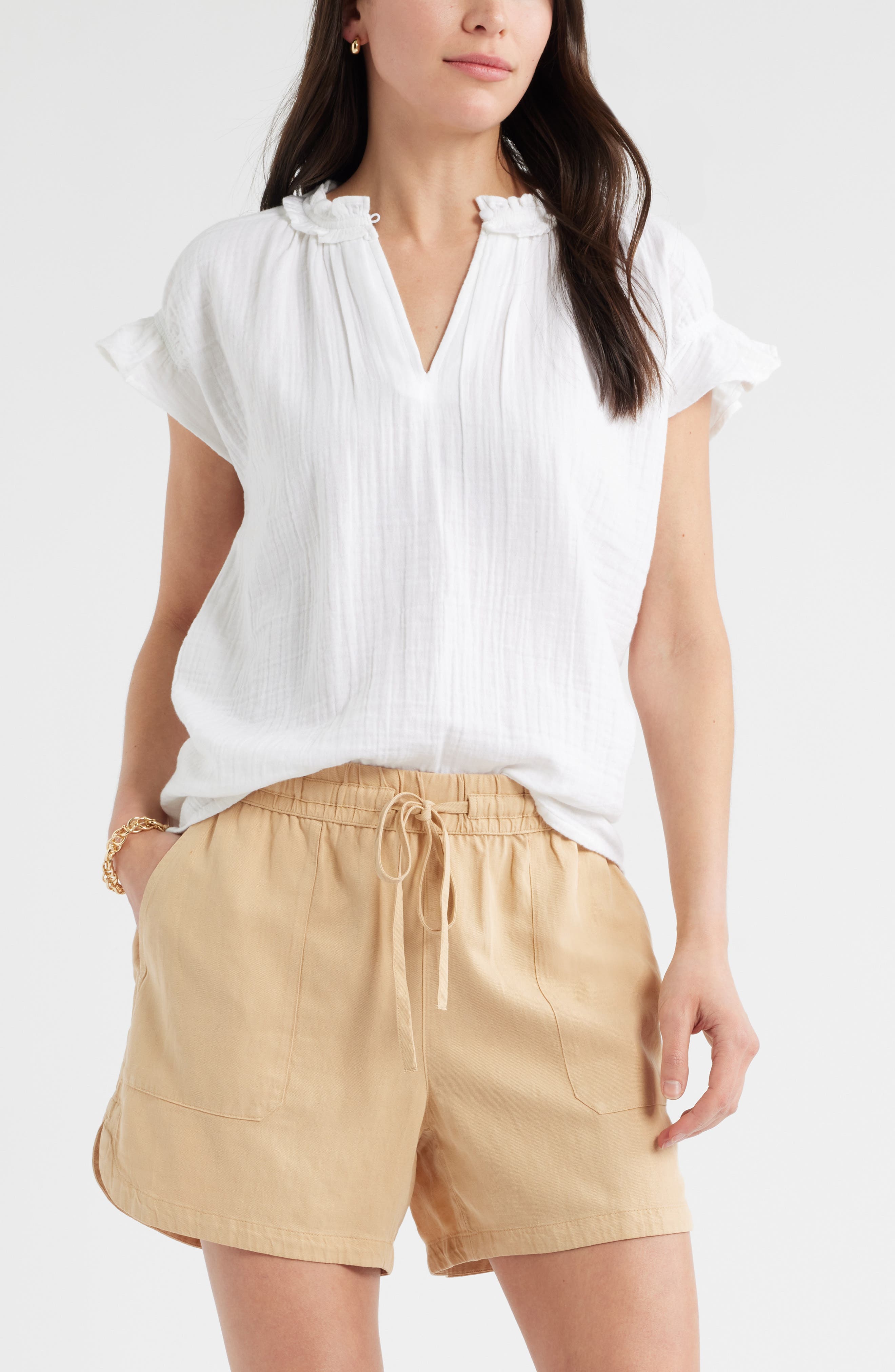 Caslon® Ruffle Cotton Gauze Top