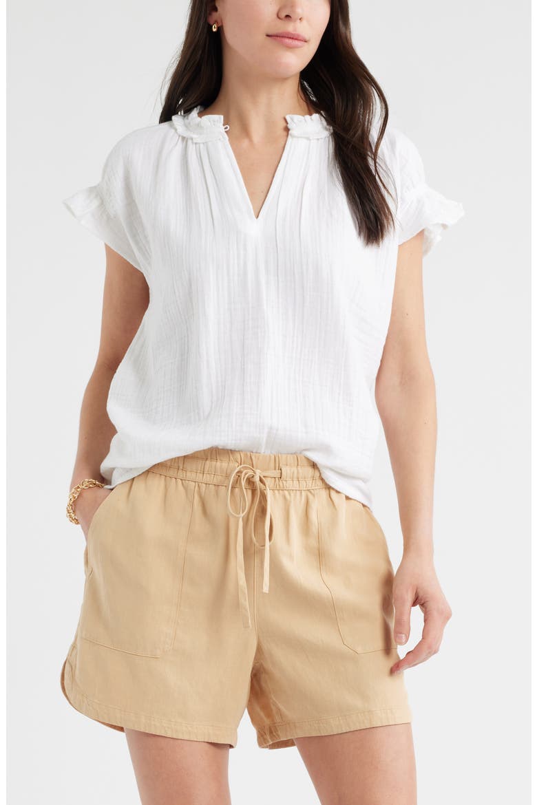 Ruffle Cotton Gauze Top, Main, color, WHITE
