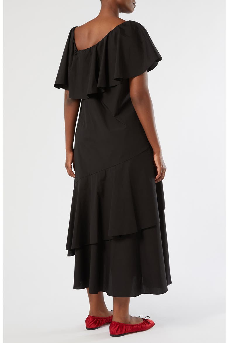 Pioppo Asymmetric Neck Tiered Cotton Dress, Alternate, color, BLACK