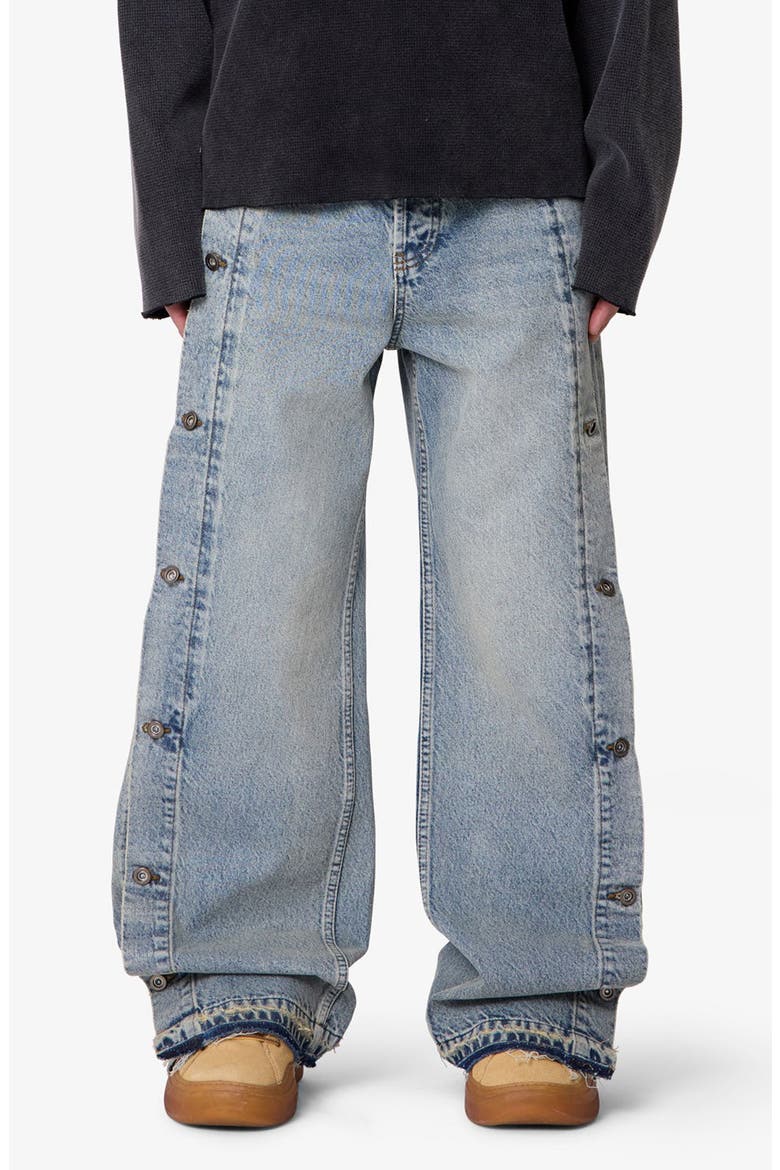 Offset Button Baggy Jeans, Main, color, MEDIUM BLUE