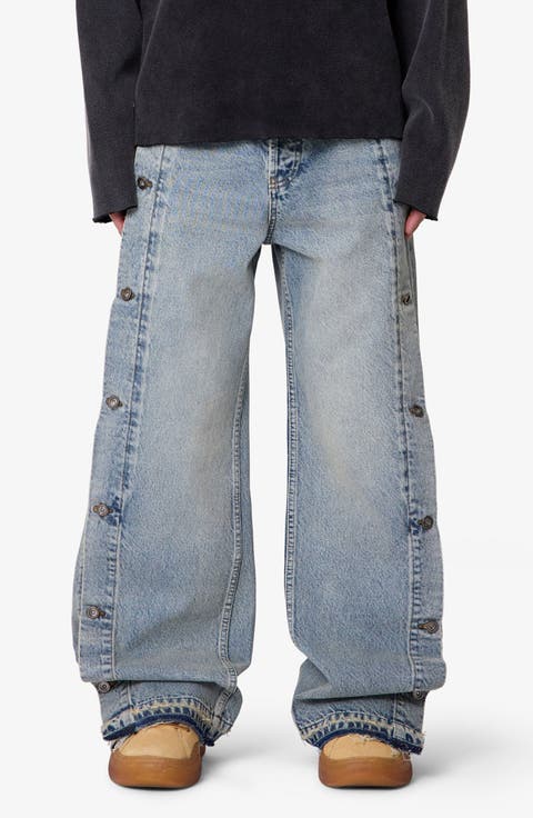 Offset Button Baggy Jeans