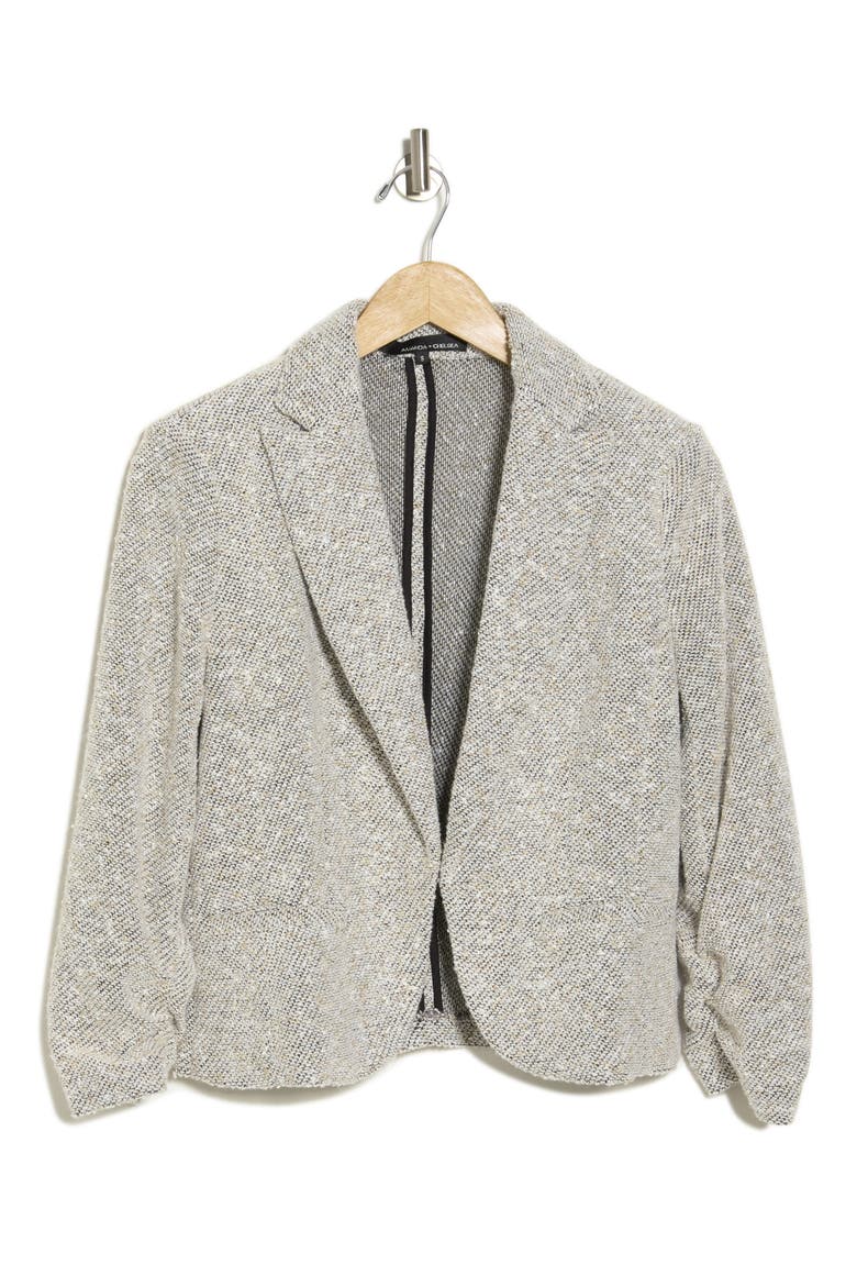 Bouclé Tweed Scrunch Sleeve Blazer, Alternate, color, TAUPE