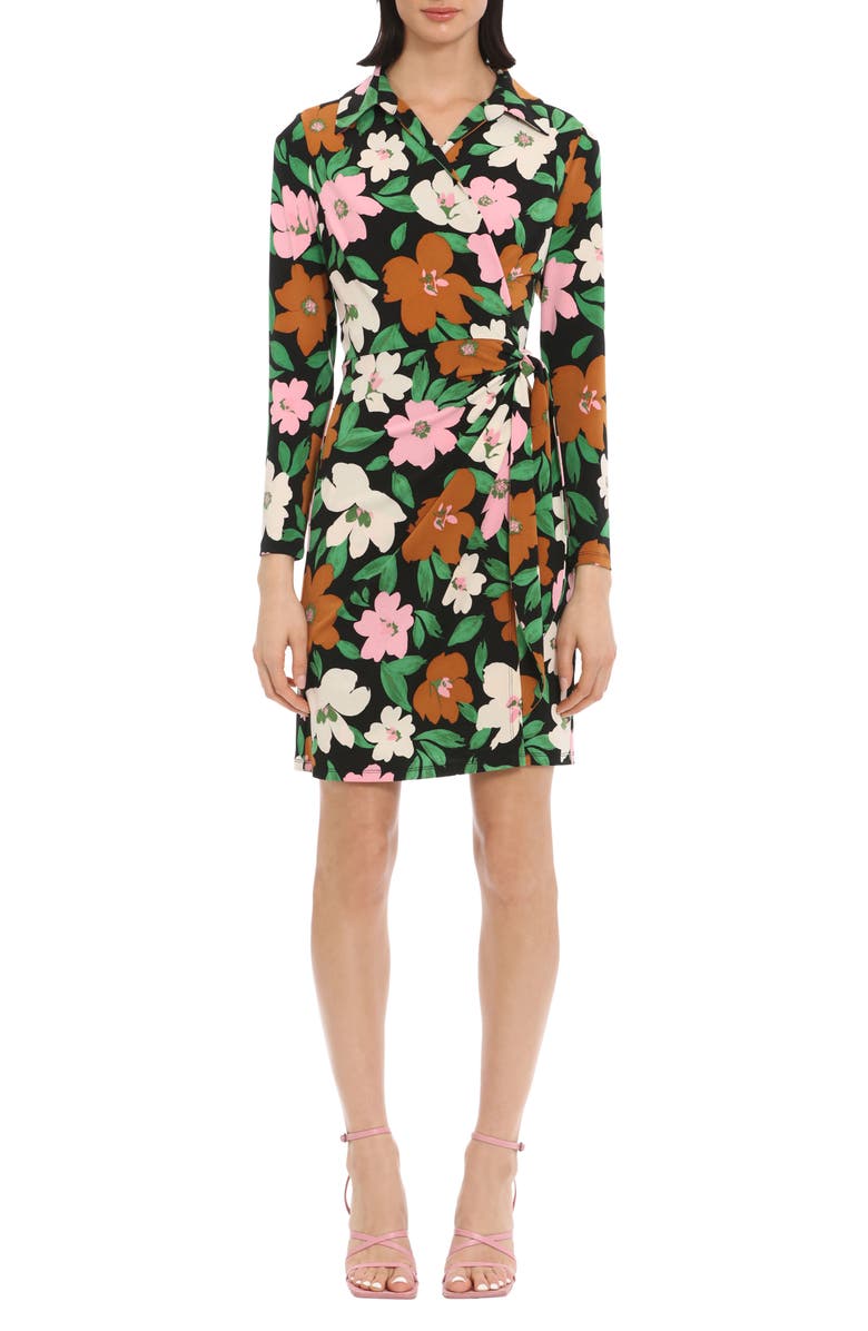 DONNA MORGAN FOR MAGGY Floral Long Sleeve Matte Jersey Shirtdress, Main, color, 