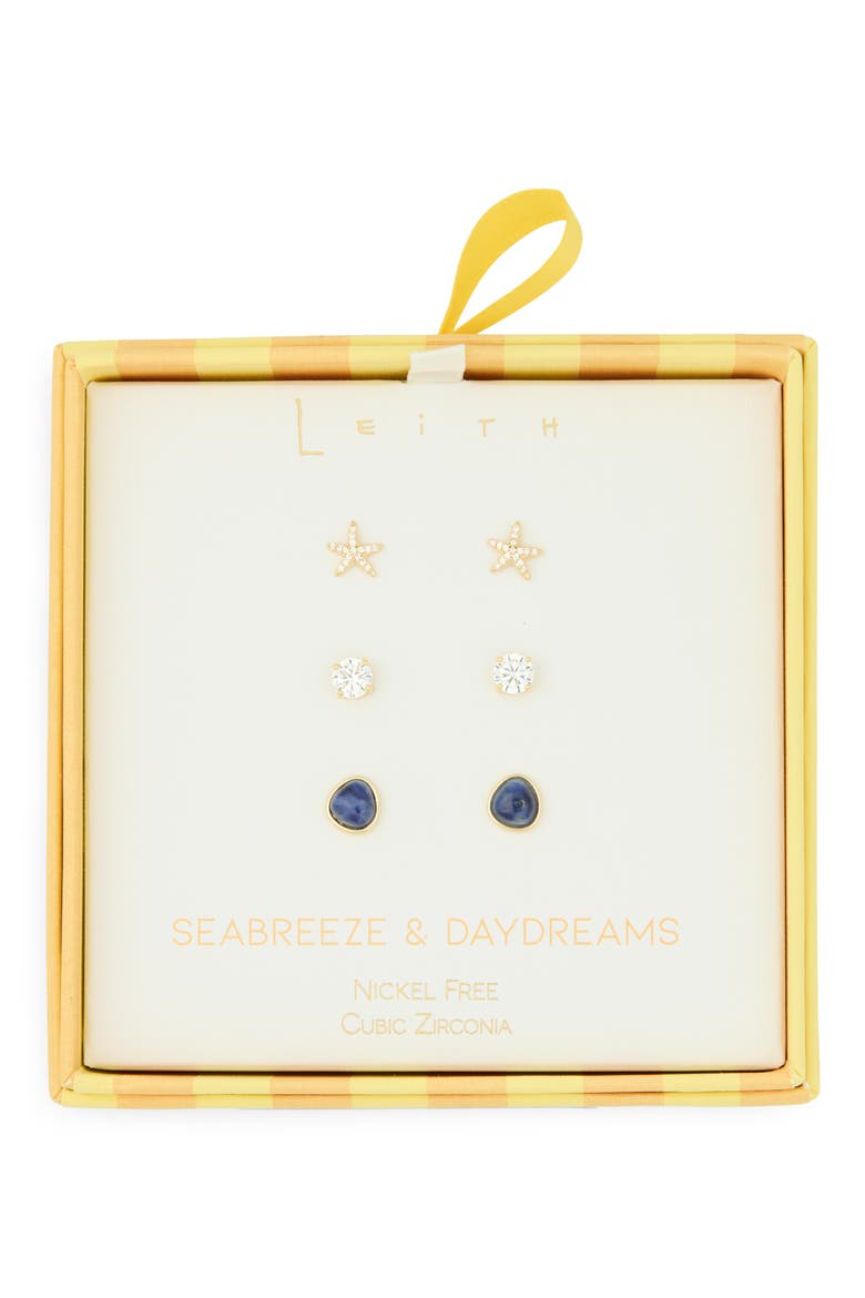 Seabreeze & Daydreams Set of 3 Fish Stud Earrings, Main, color, CLEAR- BLUE- GOLD