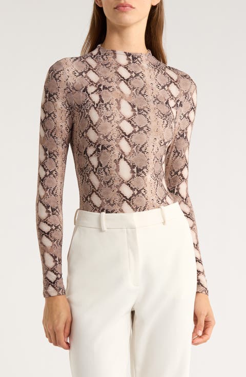 Naked Snakeskin Print Long Sleeve Bodysuit