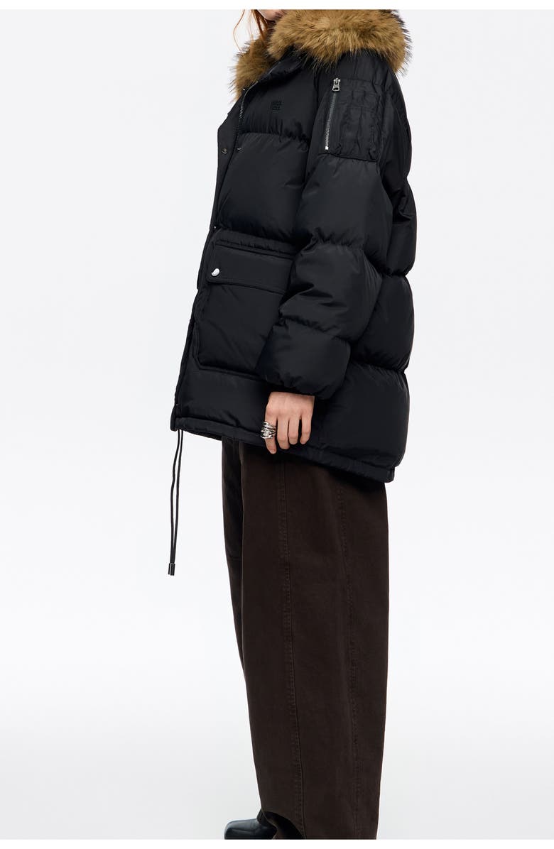 Bimba y Lola Down Jacket With Fur Collar Adjustable Hem, Alternate, color, Black