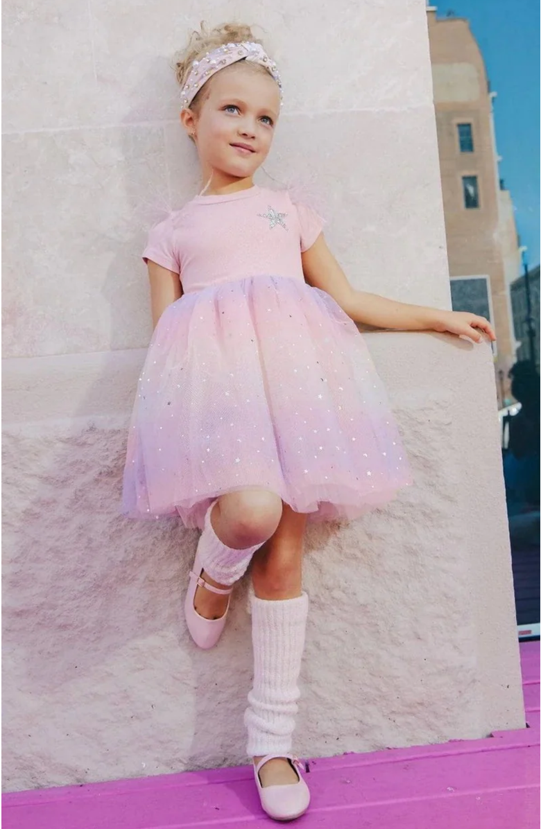 Lola + The Boys Shining Star Feather Tutu Dress, Alternate, color, Pink