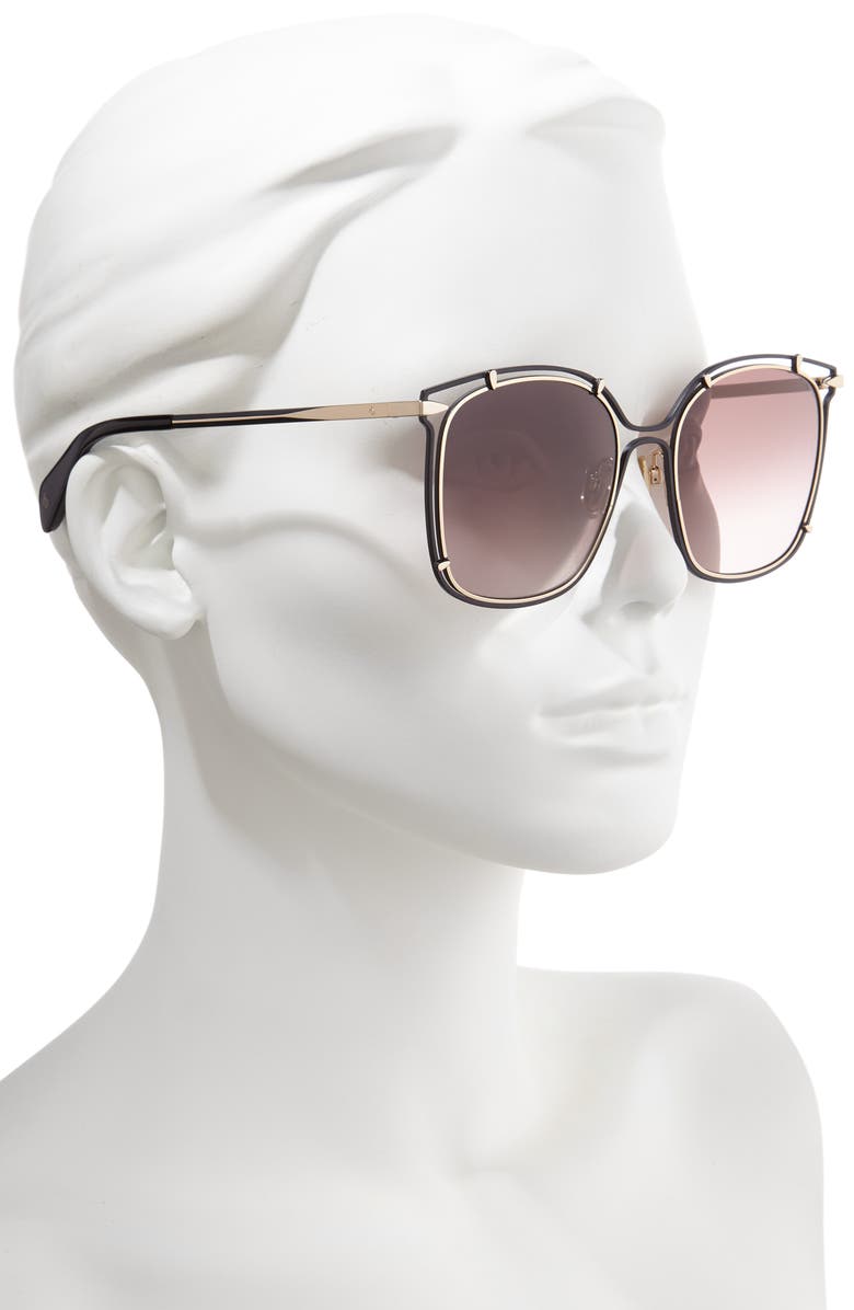 rag & bone 56mm Gradient Square Sunglasses, Alternate, color, Grey/ Brown/ Antique Gold