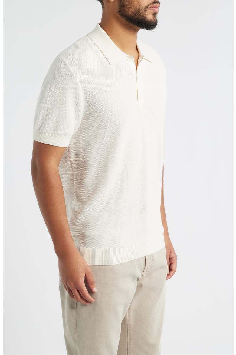 Short Sleeve Textured Cotton & Silk Polo Sweater, Alternate, color, IVORY PRISTINE
