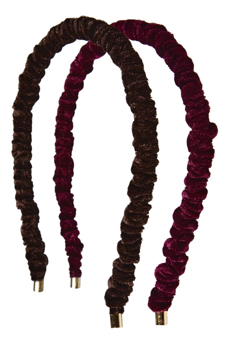 Tasha 2-Pack Skinny Velvet Headbands, Main, color, Brown/ Burgandy