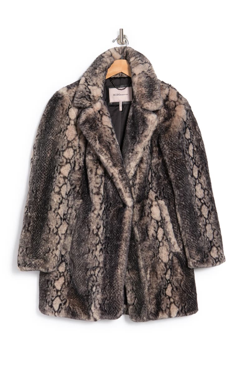 BCBGeneration Faux Fur Python Coat, Alternate, color,