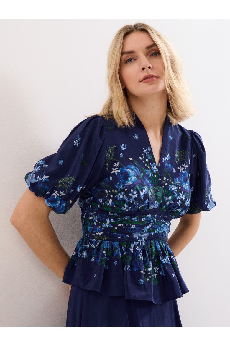Safa Puff Sleeve Floral Blouse, Main, color, Navy