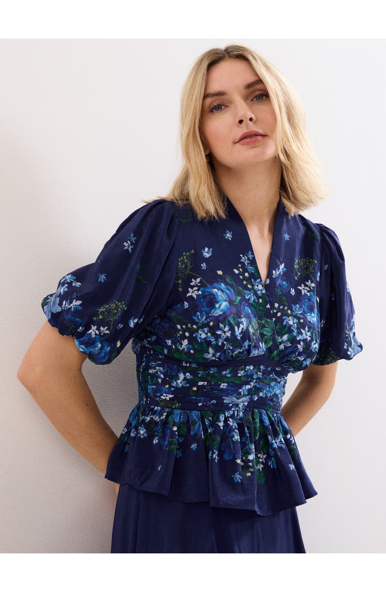 Phase Eight Safa Puff Sleeve Floral Blouse, Main, color, Navy