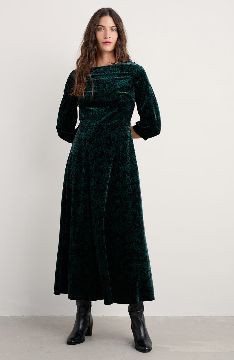 Seasalt Cornwall Oak Cottage Velvet Midi Dress, Alternate, color, Evening Woodland Studio Green