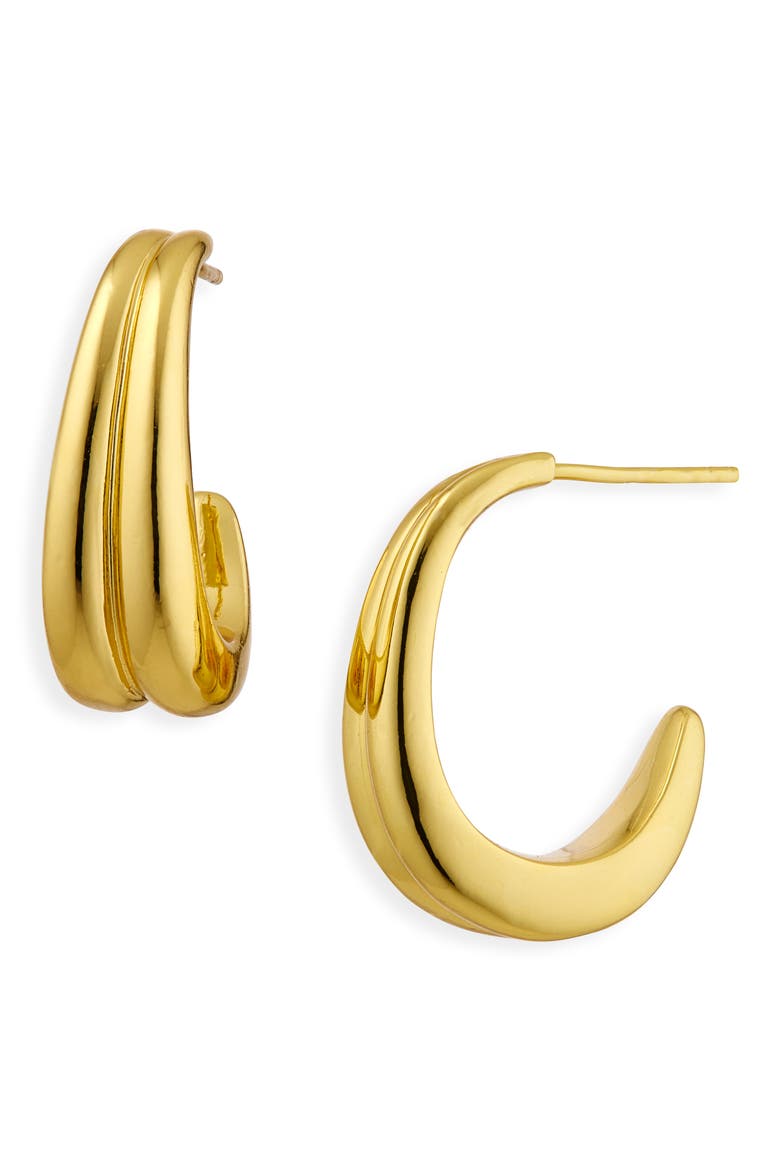 Ridged J Hoop Earrings, Main, color, GOLD
