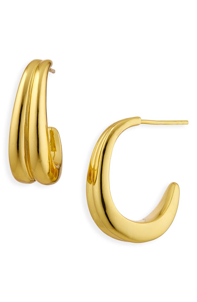 ARGENTO VIVO Ridged J Hoop Earrings, Main, color, Gold