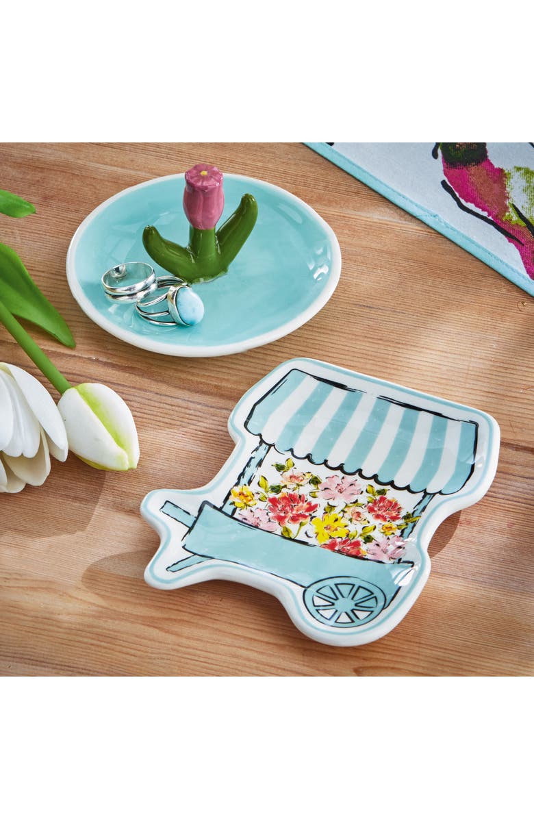 tag Flower Cart Trinket Dish Multi Earthenware Spring, Alternate, color, Blue