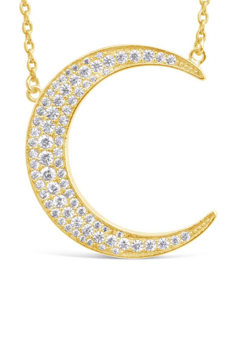 Stationed Cubic Zirconia Crescent Pendant Necklace, Alternate, color, GOLD
