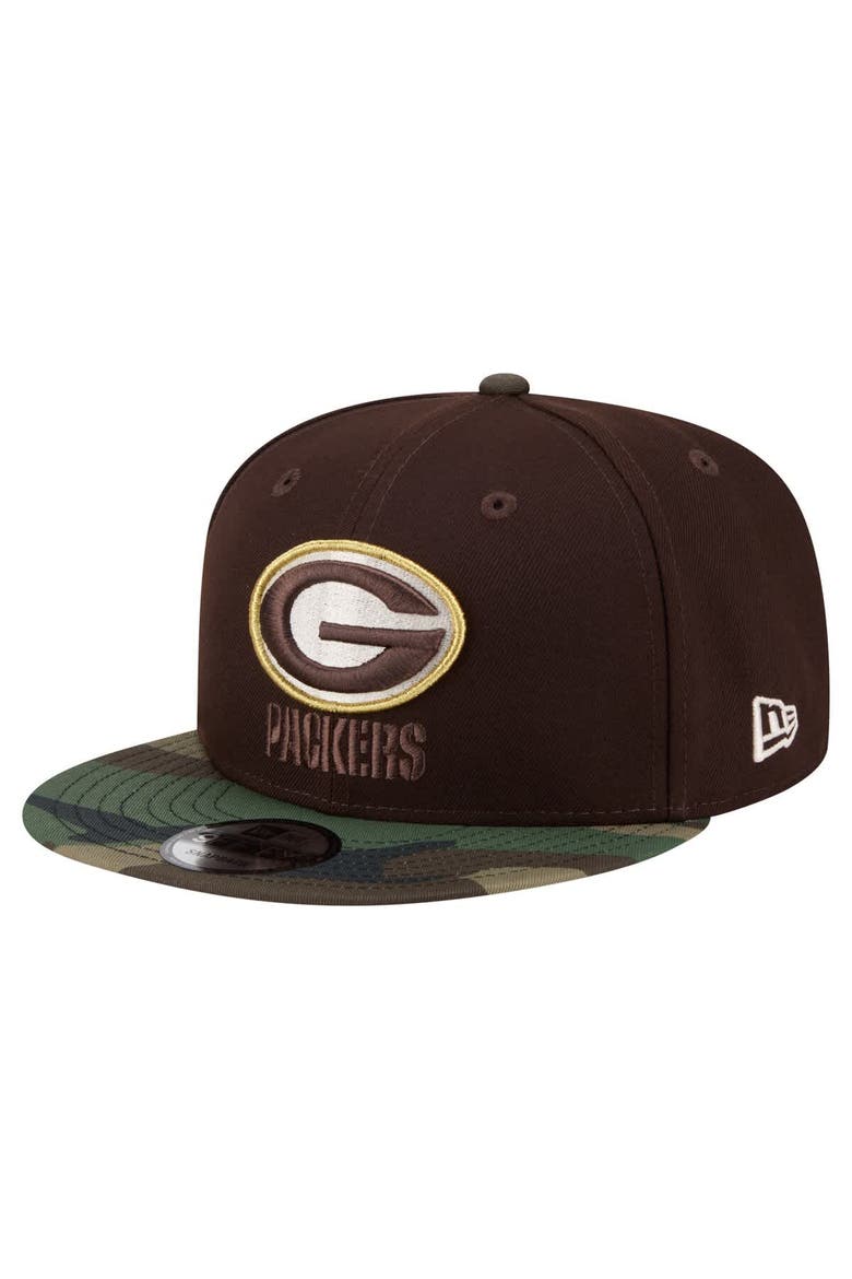 Men's New Era  Dark Brown Green Bay Packers Burnt Wood Camo 9FIFTY Snapback Hat, Main, color, Dark Brown