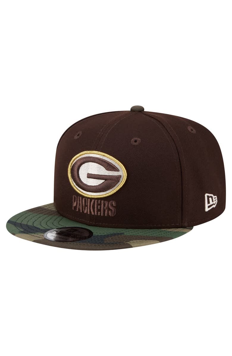 New Era Men's New Era Dark Brown Green Bay Packers Burnt Wood Camo 9FIFTY Snapback Hat, Main, color, Dark Brown