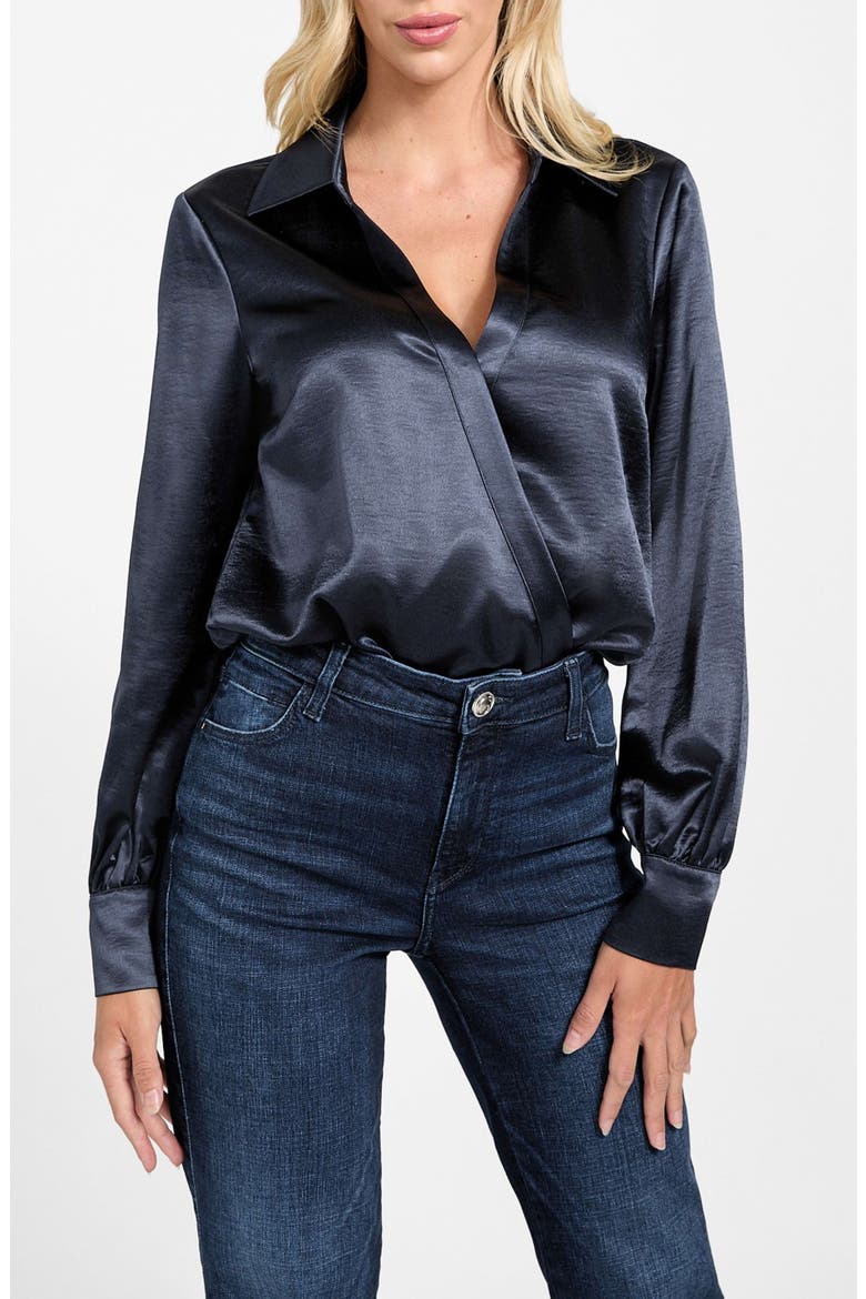Leah Long Sleeve Satin Bodysuit, Main, color, MEDIUM BLUE