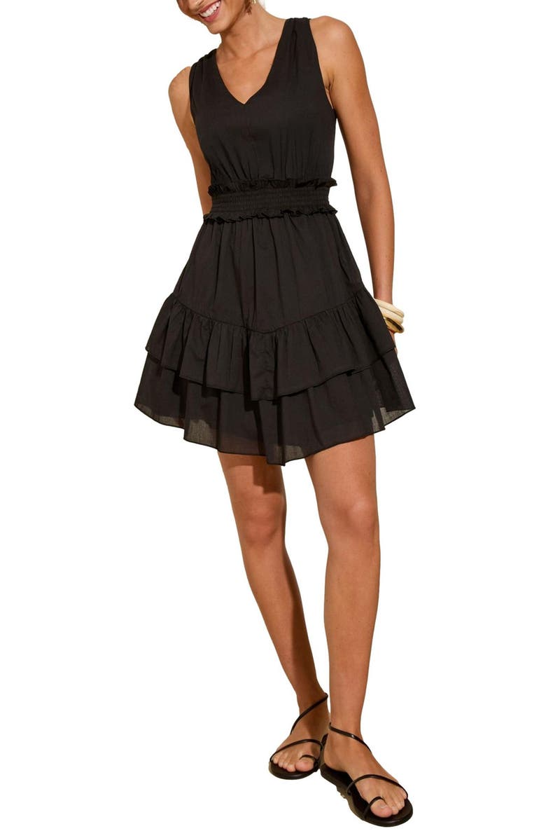 Friends Like These Smock Waist Tiered Cotton Minidress, Main, color, Black