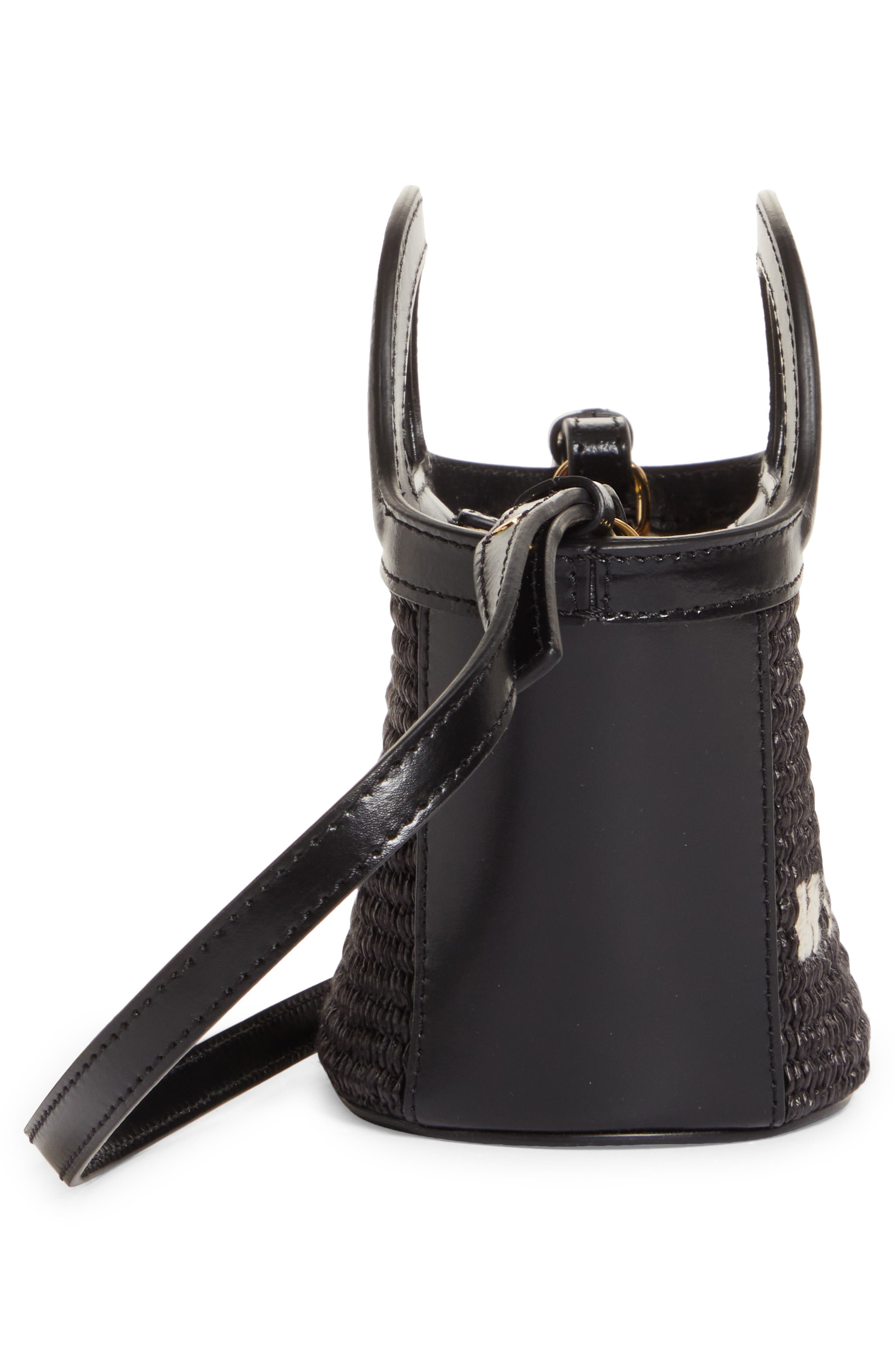 Marni Micro Tropicalia Logo Woven Top Handle Bag, Alternate, color, Black