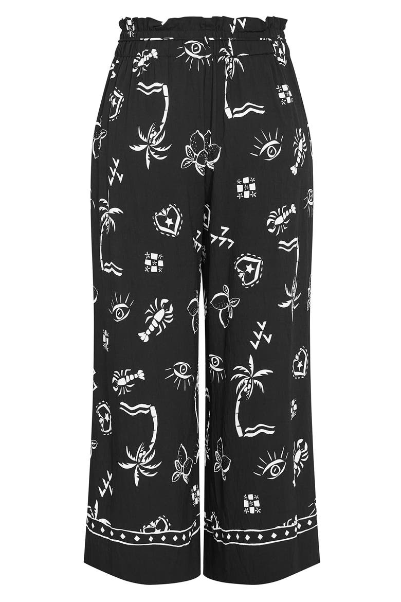 Resort Paperbag Waist Wide Leg Pants, Alternate, color, BLACK AND WHITE