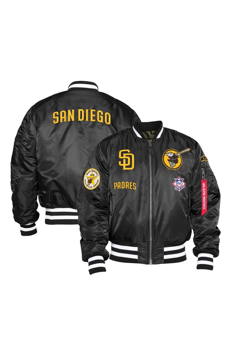 New Era x Alpha Industries Men's New Era x Alpha Industries Black/Camo San Diego Padres Reversible Full-Zip Bomber Jacket, Alternate, color, 