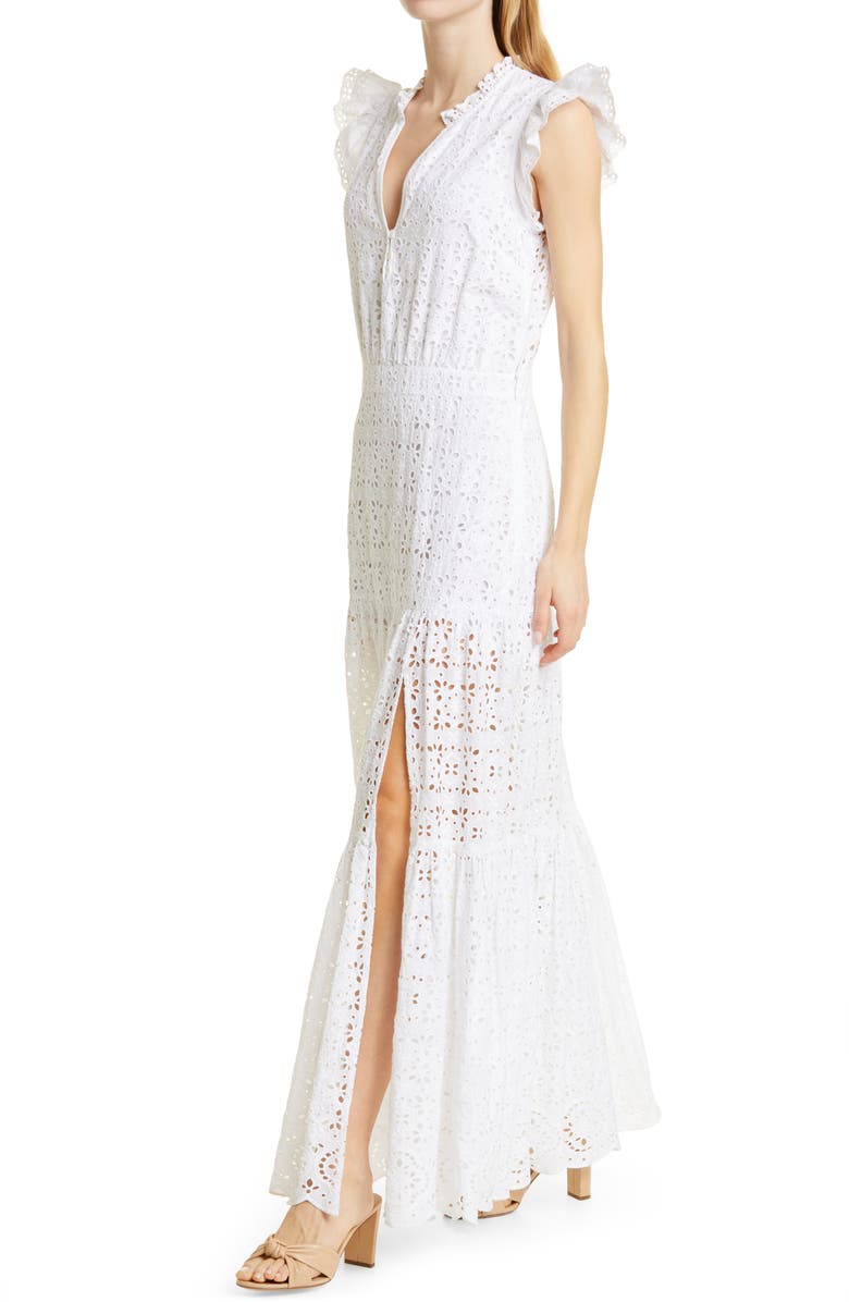 Veronica Beard Satori Ruffle Cotton Eyelet Maxi Dress, Alternate, color, 