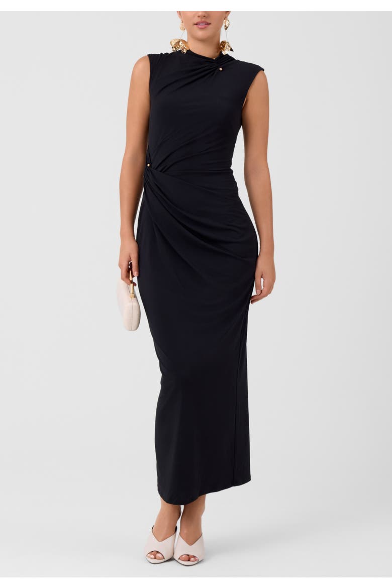 Daria High Neck Sleeveless Midi Dress, Main, color, Black